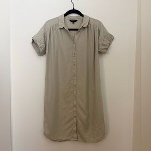Well Worn Women’s Beige Linen Collared Button-Up Midi Dress Size M